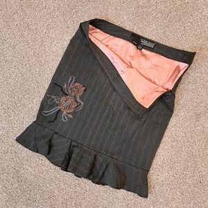 Y2k Vintage Guess Pinstripe Ruffle Skirt With Lace Rhinestone Size 30